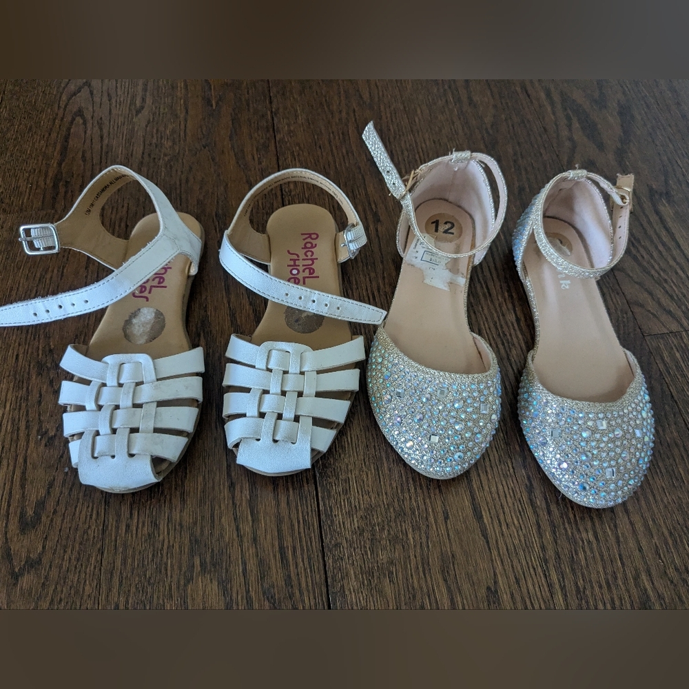 Rachel Shoes Girls White Woven Sandals & Rhinestone Flats
